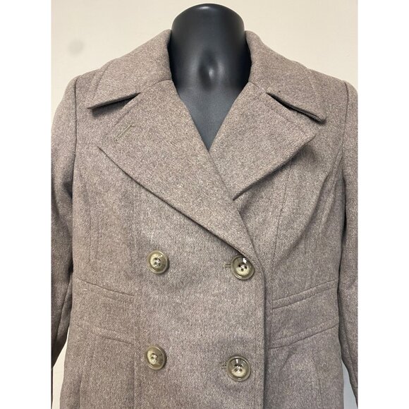London Fog Women's Taupe Heather Double Breasted Peacoat Plaid Scarf Size PM NWT - Picture 2 of 7